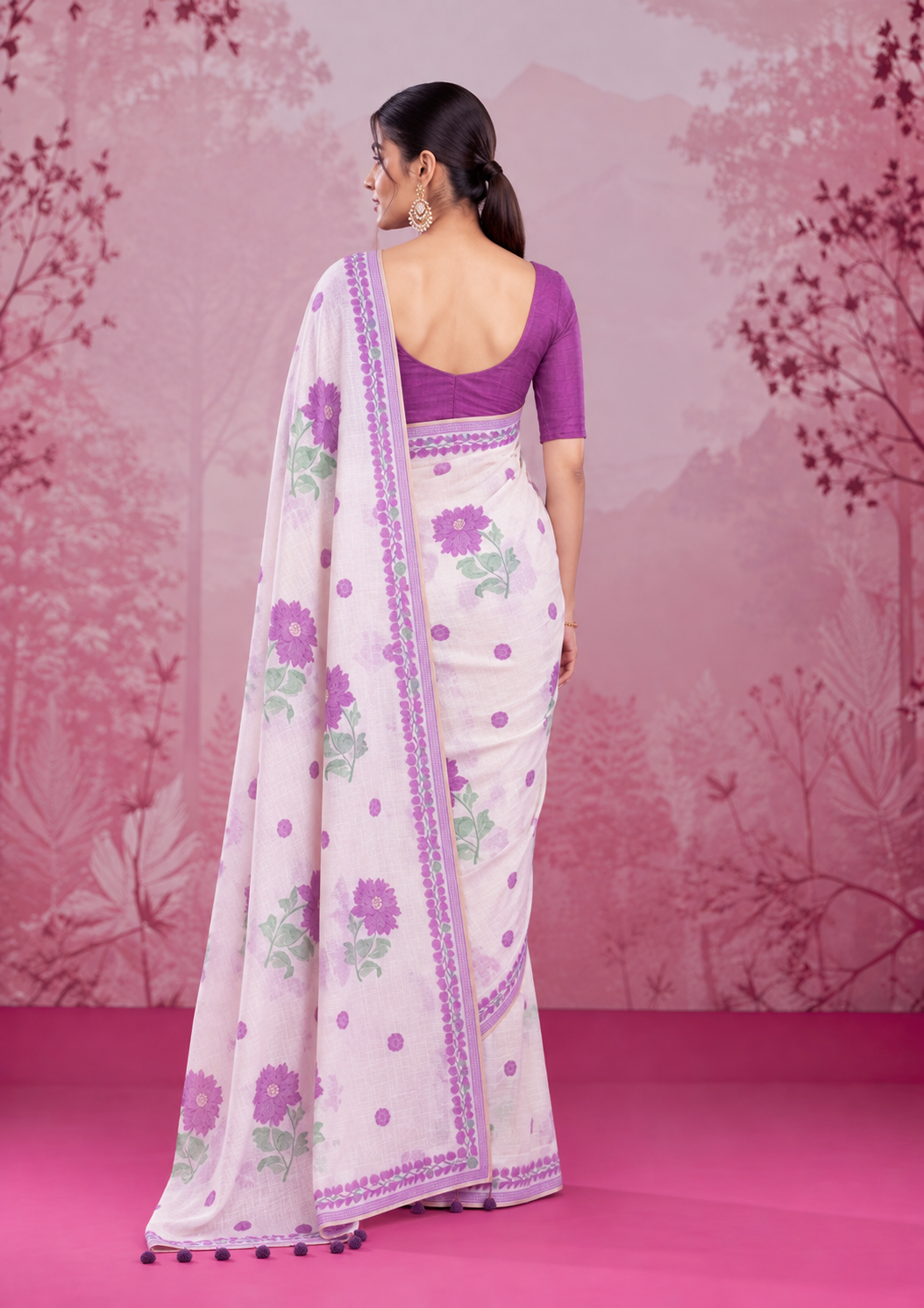 Mogra Soft Muga Cotton Saree | Jamdani Woven Border & Resham Butta