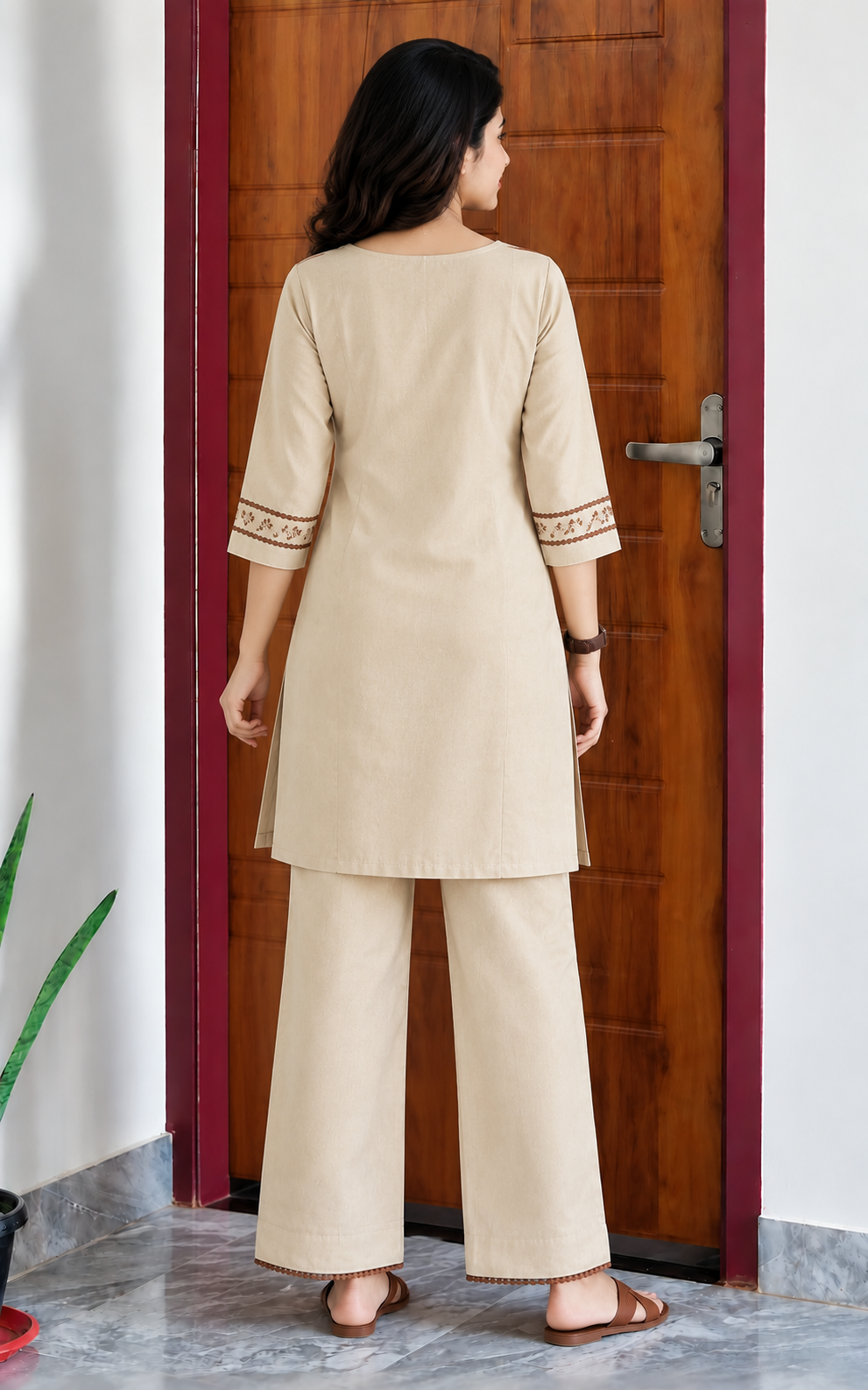 Beige Embroidered Muse Co-Ord Set