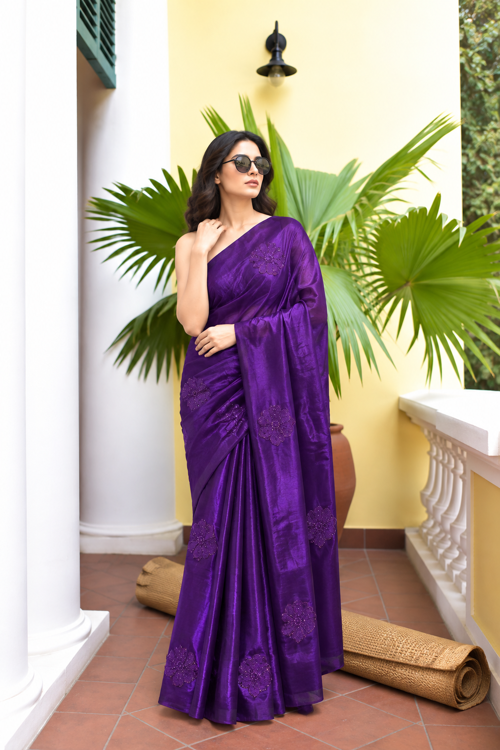 Grace Space Satin Saree | Floral Sequin Embroidery