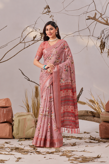 Digital Floral Print & Patola Border Cotton Saree