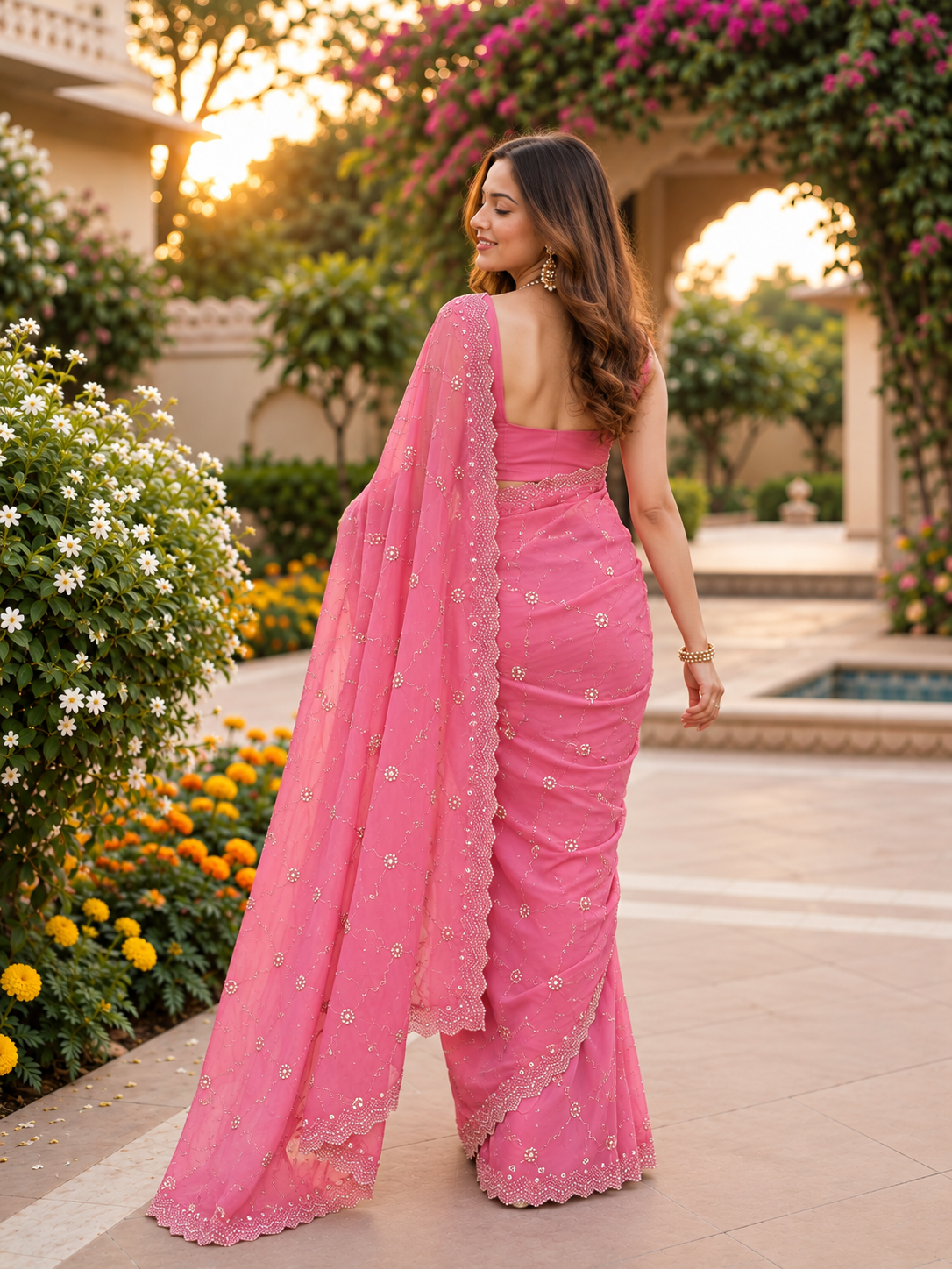 Rosé Soft Vari Chiffon Saree | Sequin & Bead Embroidery