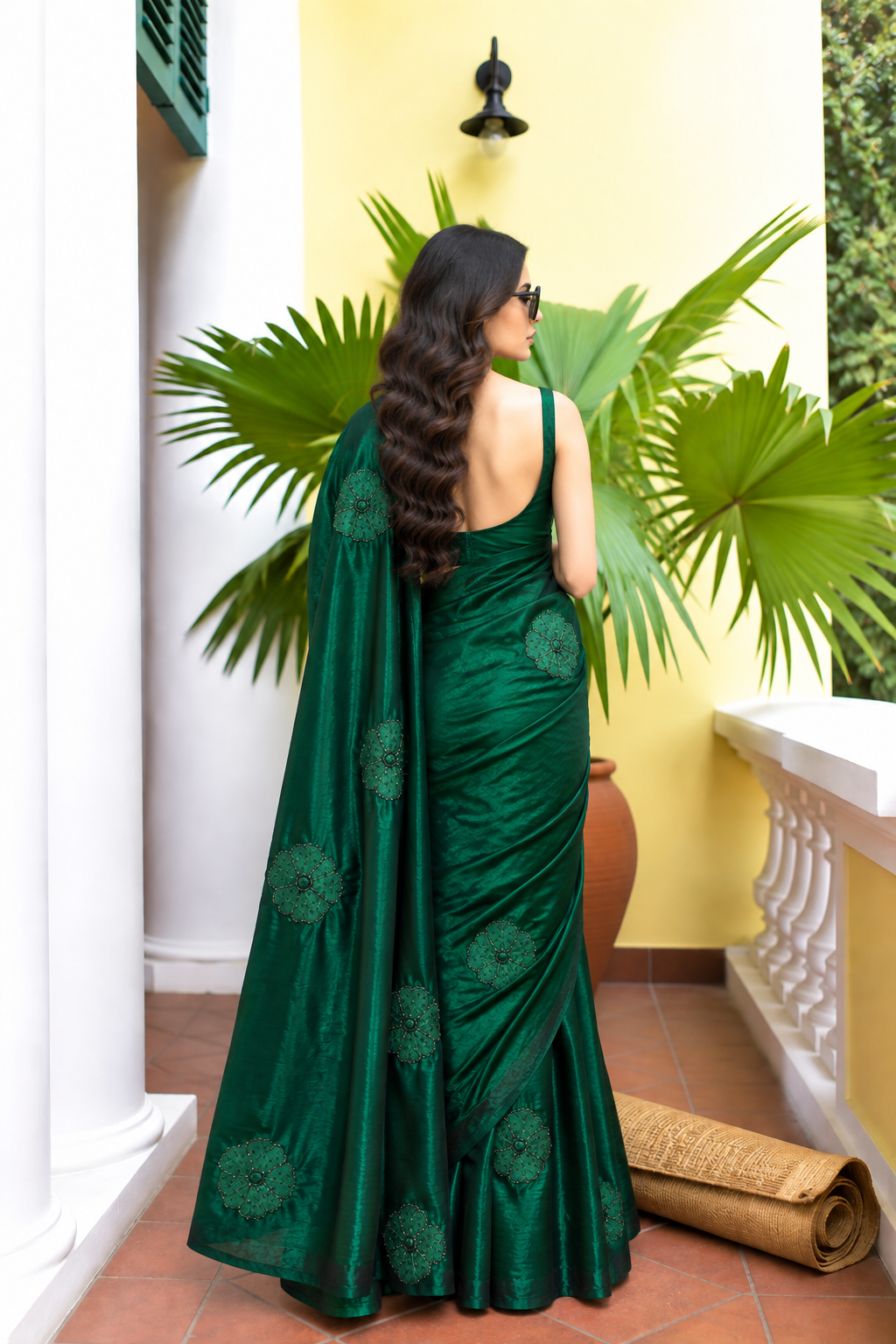 Grace Space Satin Saree | Floral Sequin Embroidery