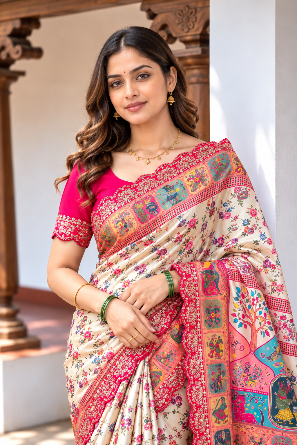 Virasa Designer Dola Banarasi Saree | Gujarat Heritage Digital Print