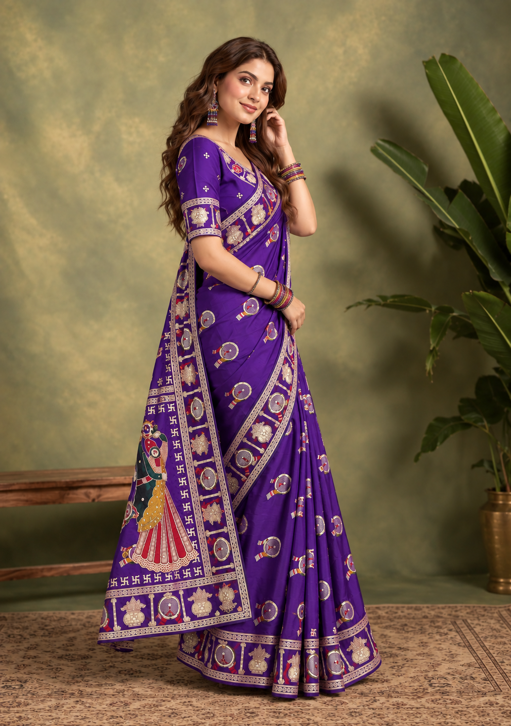 Chand Riwaaz Dola Viscose Saree | Meena Weave & Mirror Work