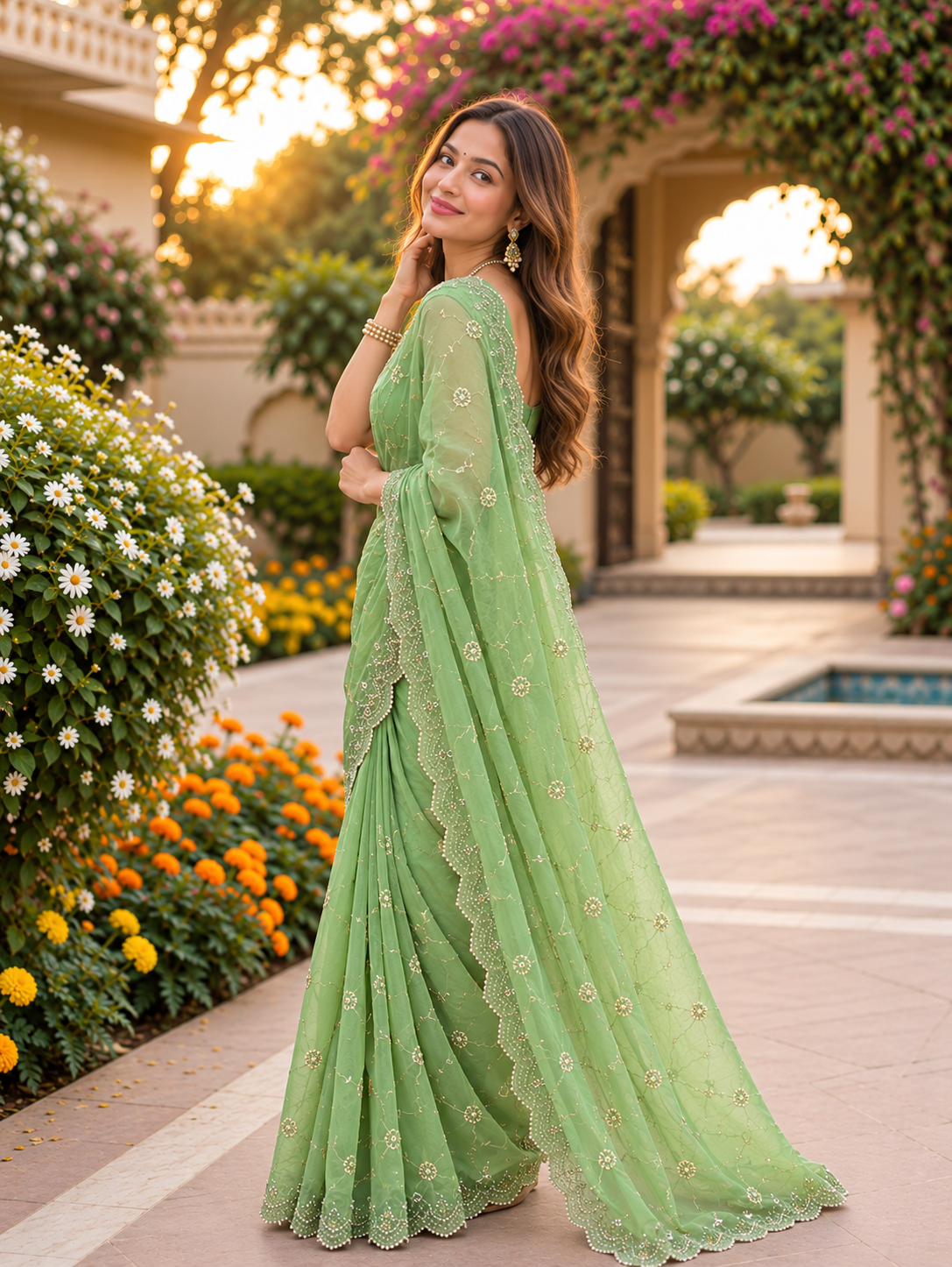 Rosé Soft Vari Chiffon Saree | Sequin & Bead Embroidery