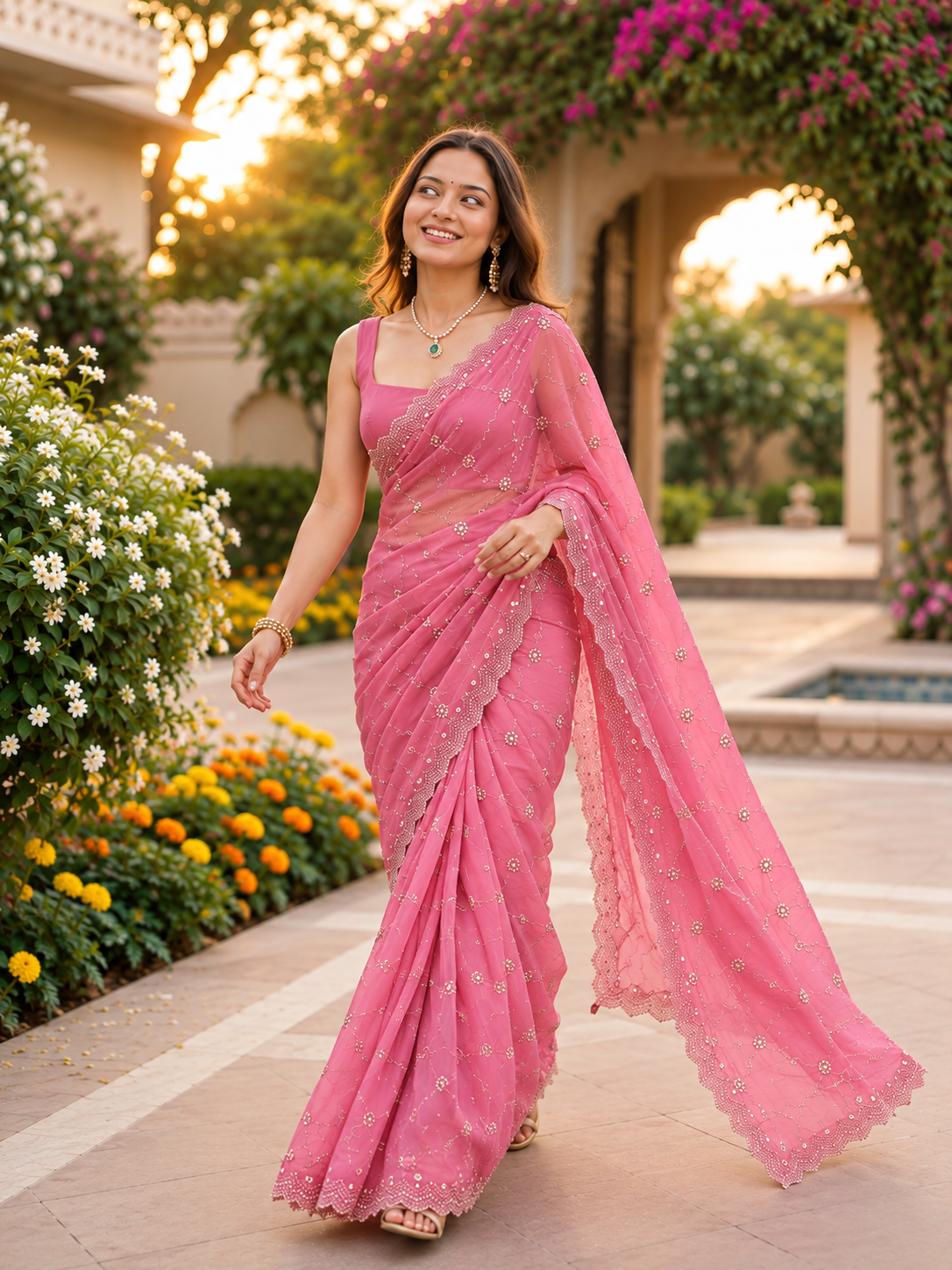 Rosé Soft Vari Chiffon Saree | Sequin & Bead Embroidery