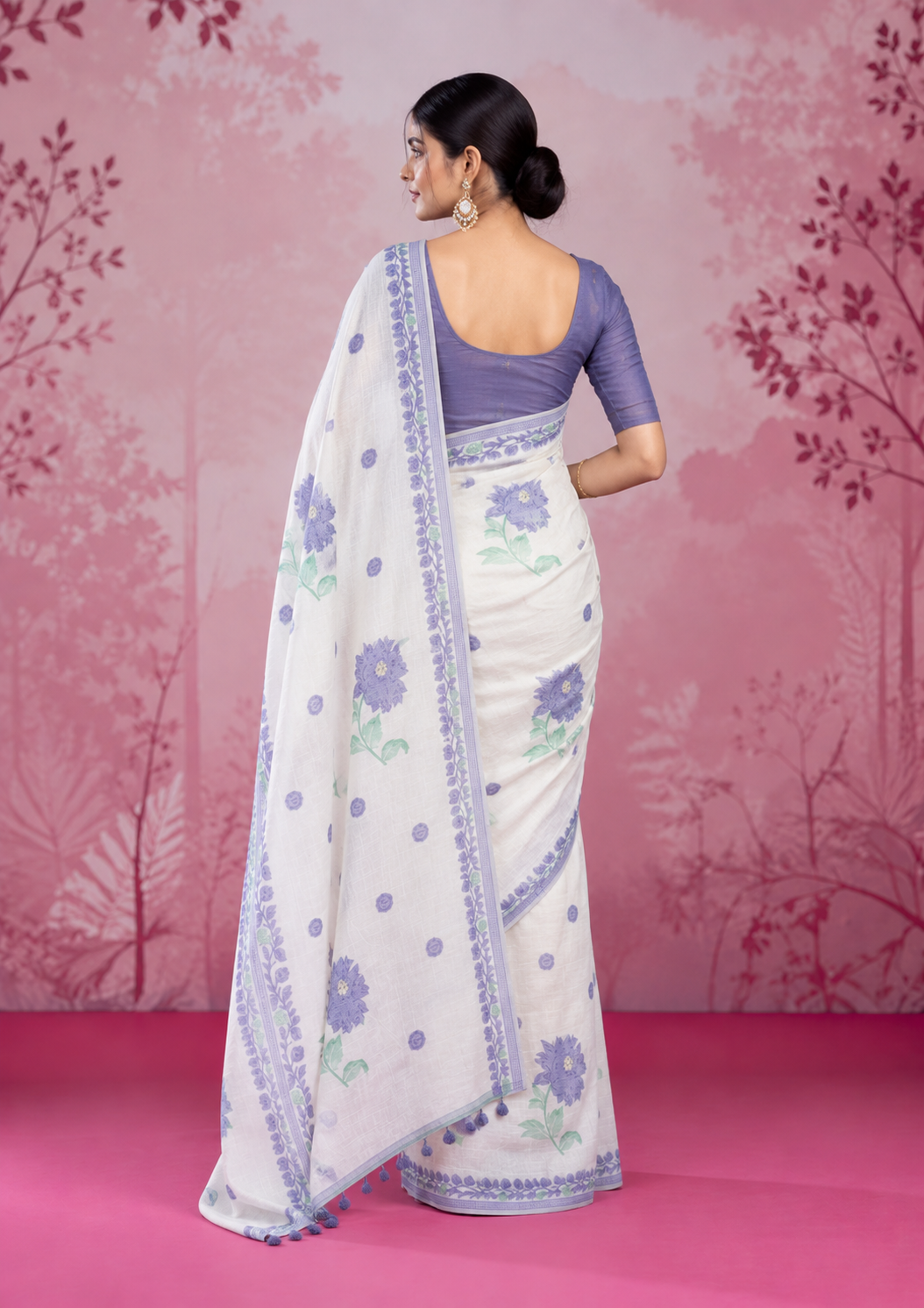 Mogra Soft Muga Cotton Saree | Jamdani Woven Border & Resham Butta