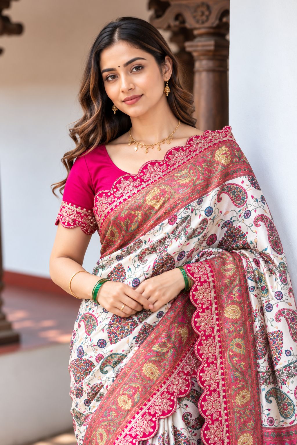 Riwaayat Designer Dola Banarasi Saree | Digital Print & Sequin Border