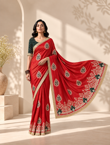Virasat Cosmos Silk Saree | Jaipuri Gota Patti & Bandhej