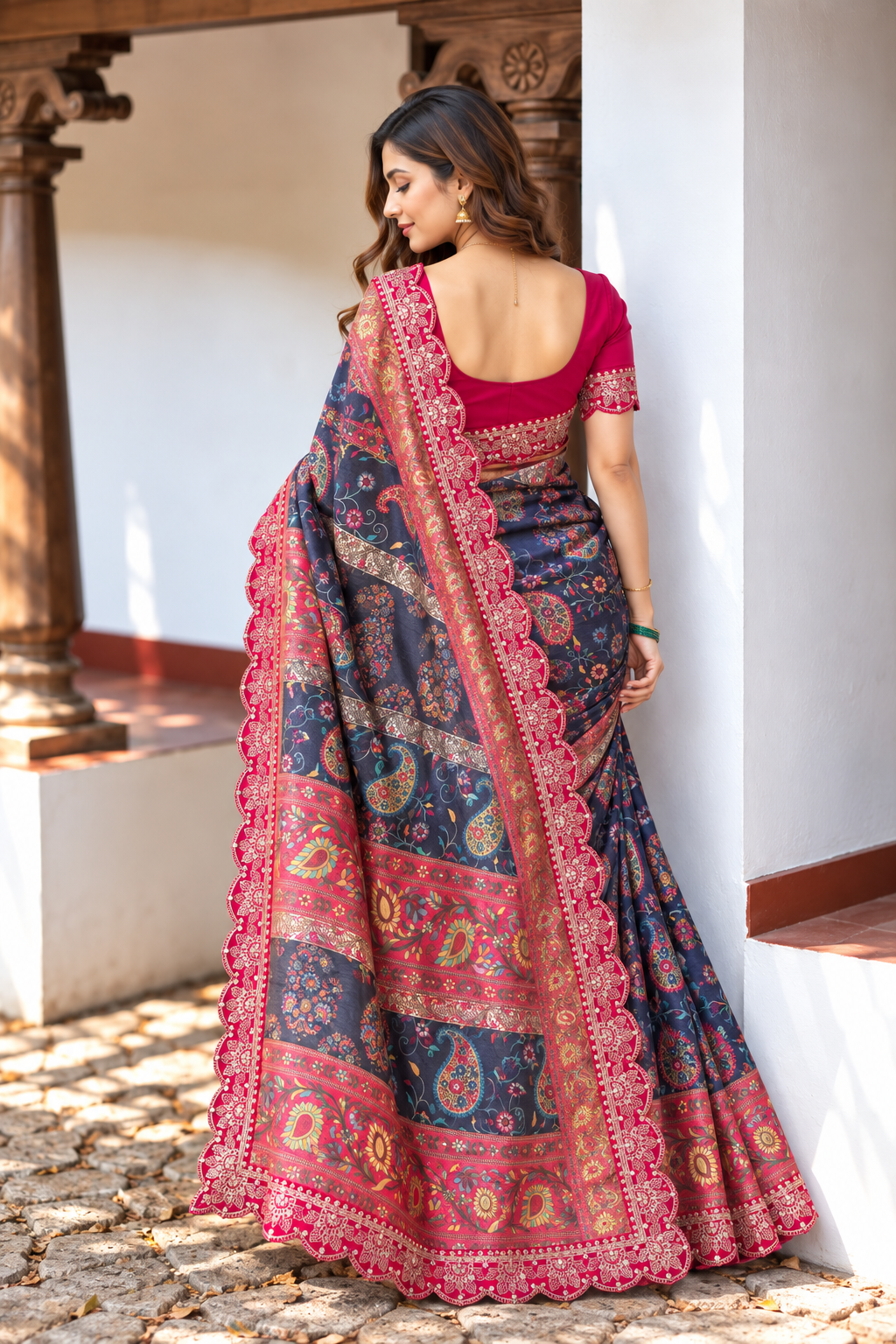 Riwaayat Designer Dola Banarasi Saree | Digital Print & Sequin Border