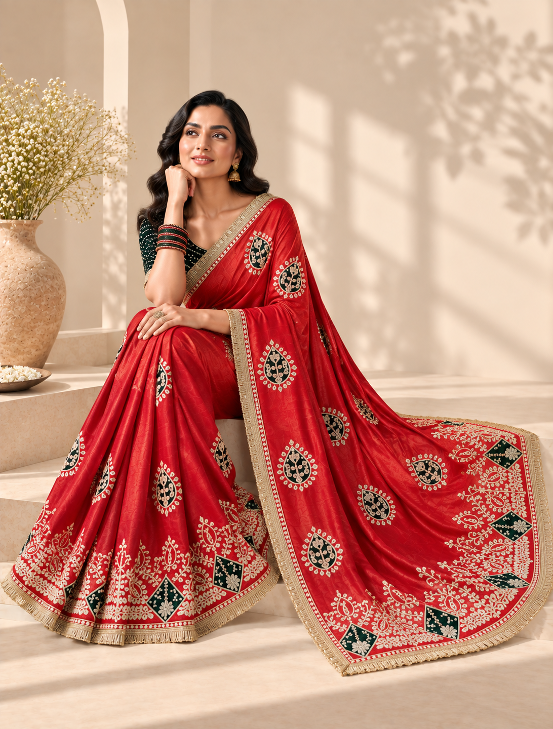 Virasat Cosmos Silk Saree | Jaipuri Gota Patti & Bandhej