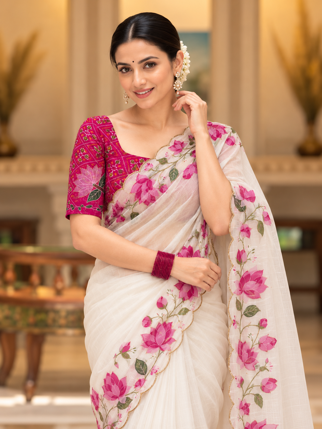 Kashika Tebby Silk Saree | Digital Floral Print & Katdana Work