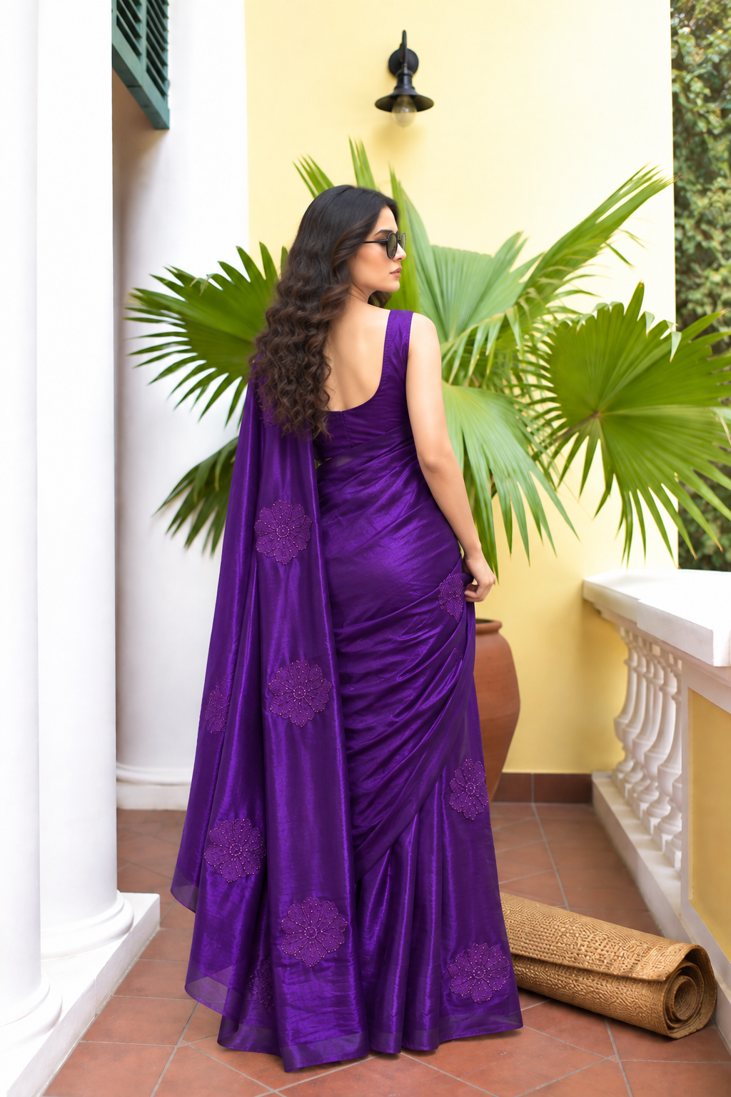 Grace Space Satin Saree | Floral Sequin Embroidery