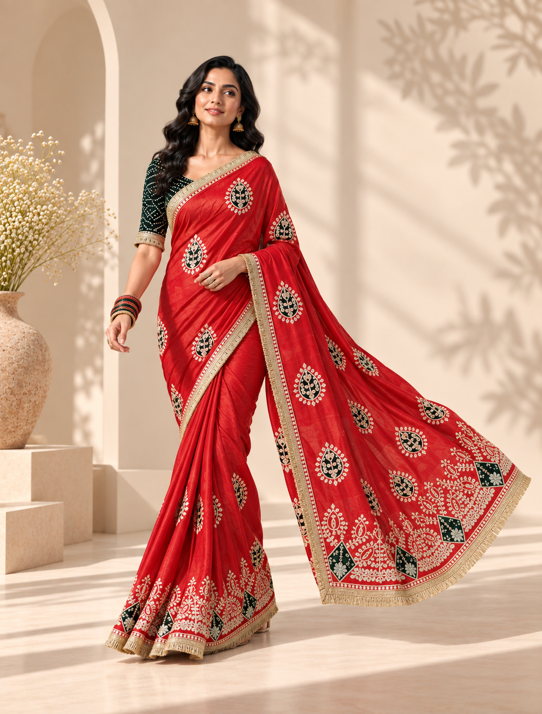 Virasat Cosmos Silk Saree | Jaipuri Gota Patti & Bandhej