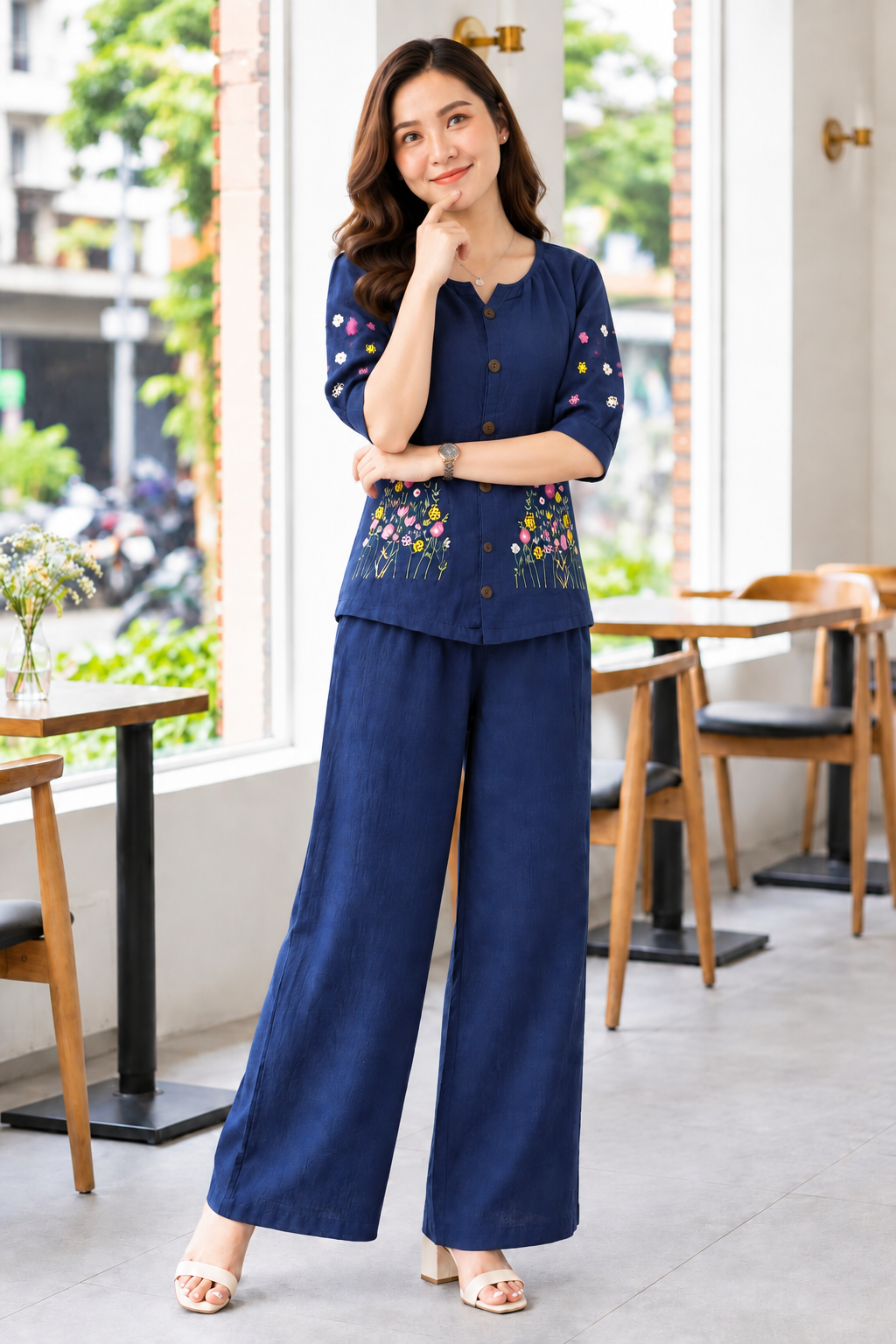 Dark Blue Petal & Poise Co-Ord Set