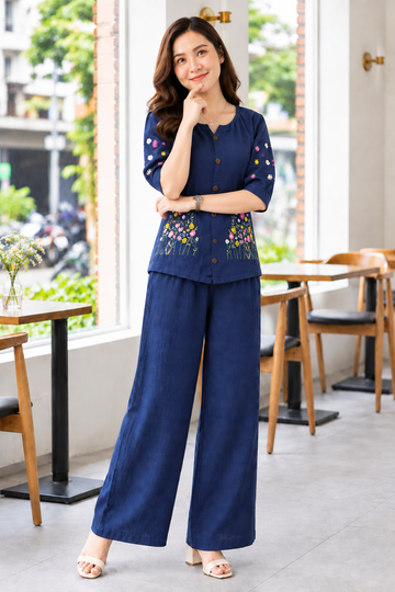 Dark Blue Petal & Poise Co-Ord Set