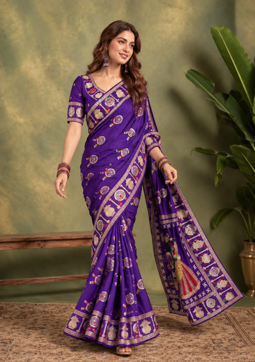 Chand Riwaaz Dola Viscose Saree | Meena Weave & Mirror Work