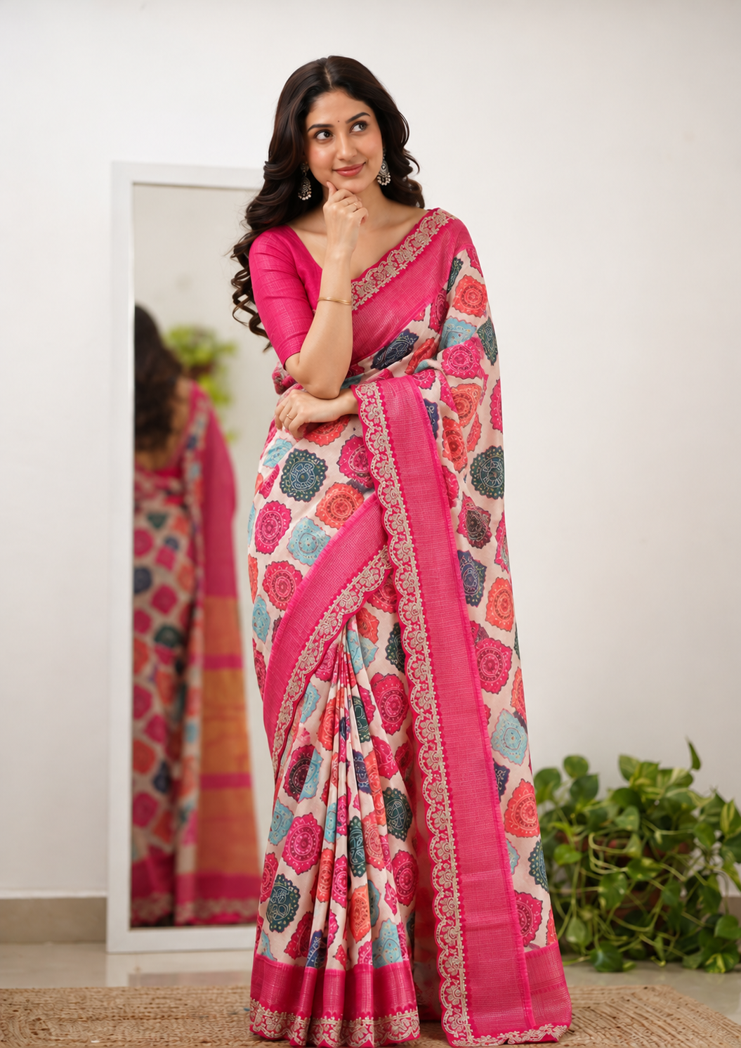 Dola Opulence Banarasi Saree | Multicolour Digital Print & Sequin Border