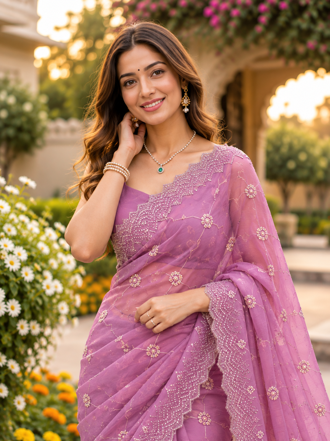 Rosé Soft Vari Chiffon Saree | Sequin & Bead Embroidery