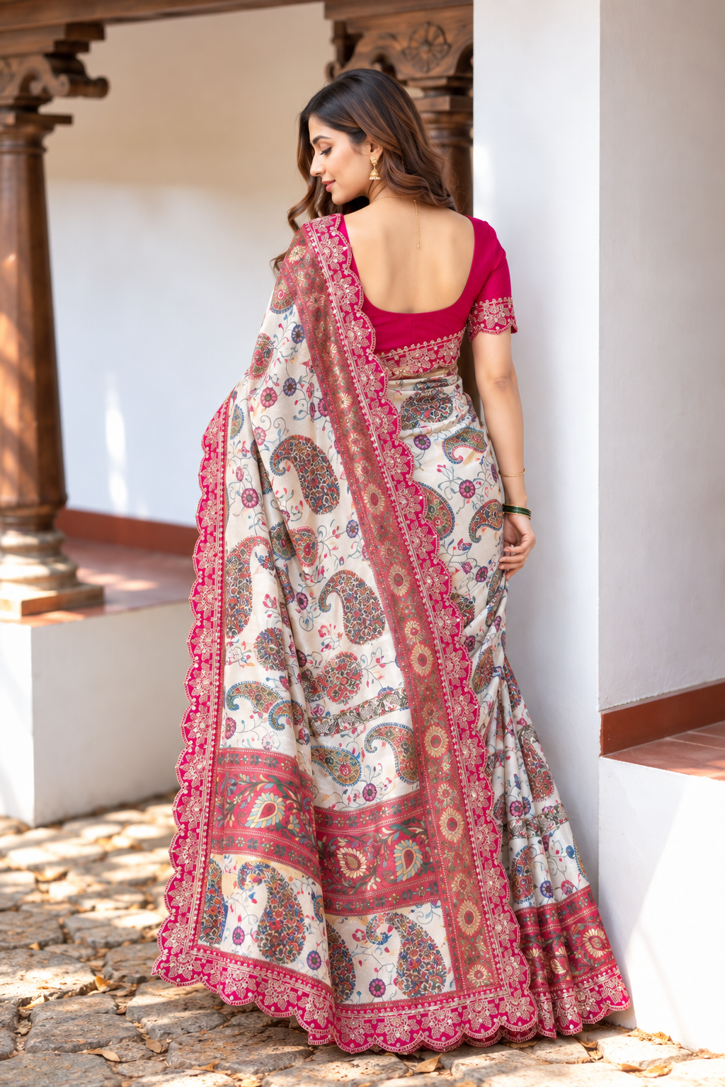 Riwaayat Designer Dola Banarasi Saree | Digital Print & Sequin Border