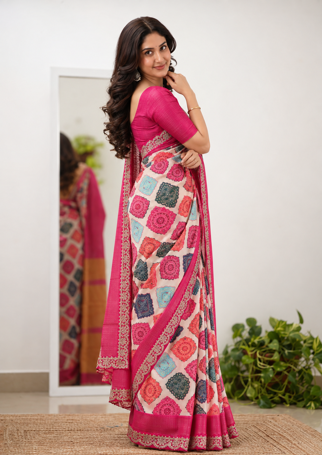 Dola Opulence Banarasi Saree | Multicolour Digital Print & Sequin Border