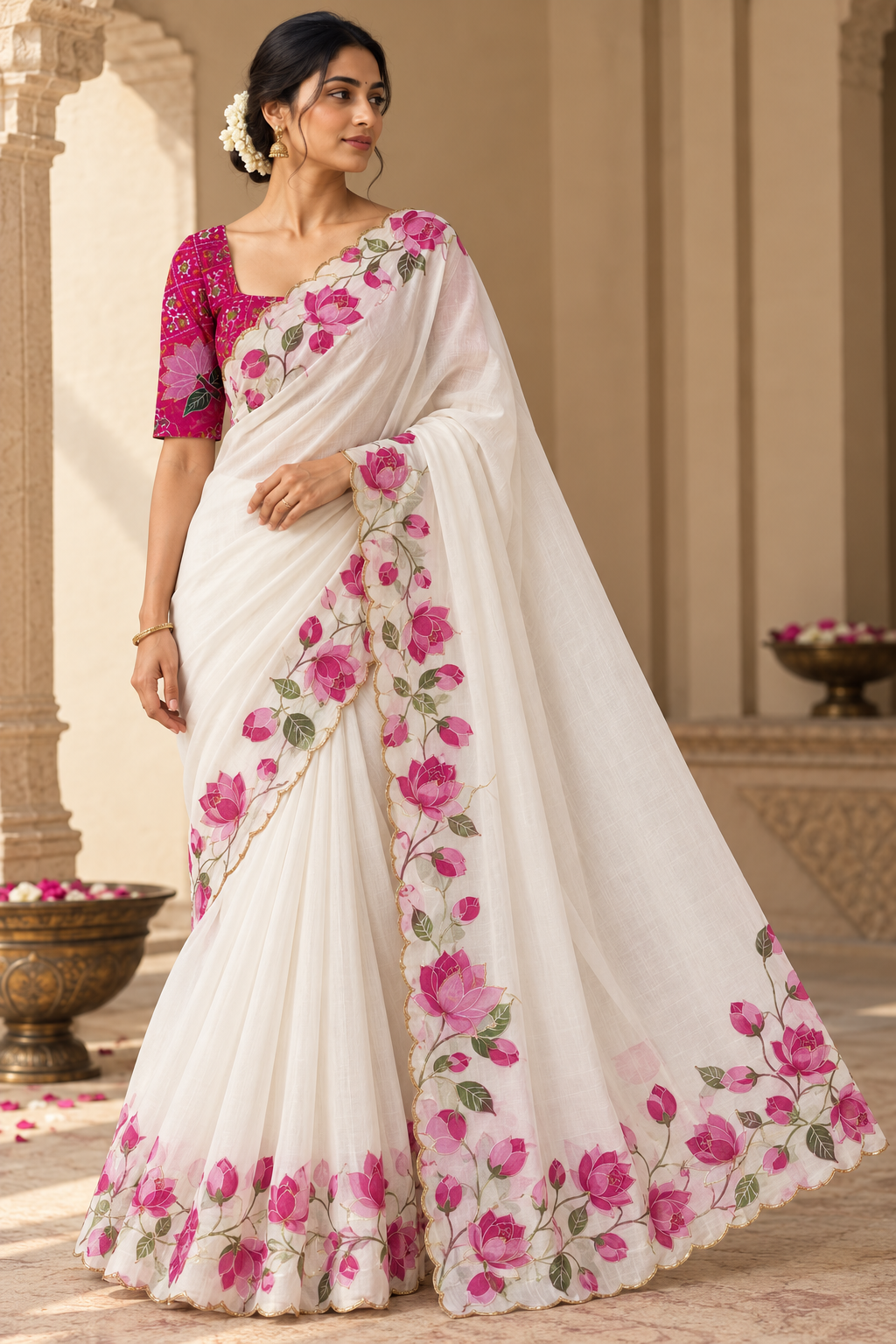 Kashika Tebby Silk Saree | Digital Floral Print & Katdana Work