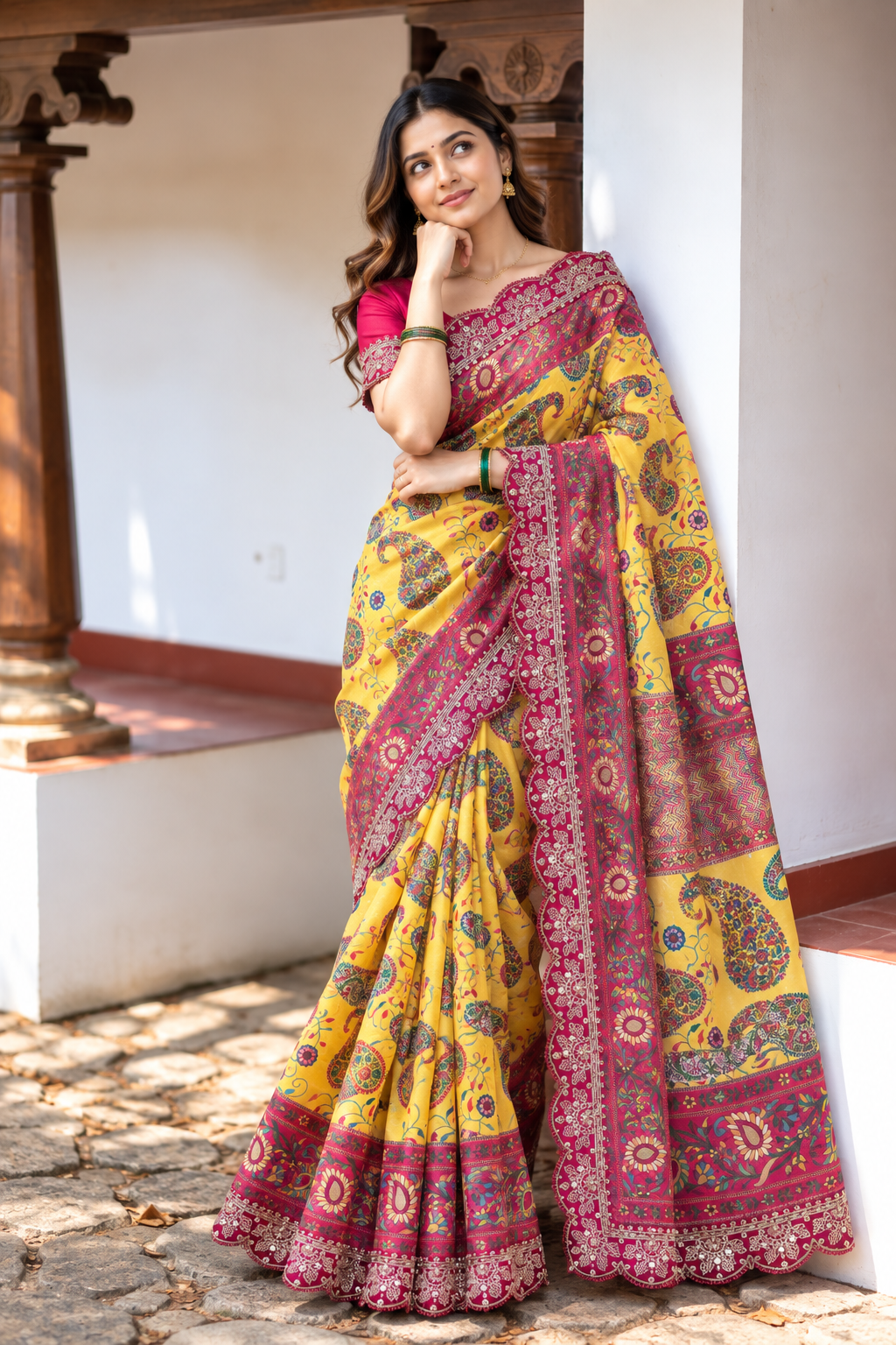 Riwaayat Designer Dola Banarasi Saree | Digital Print & Sequin Border