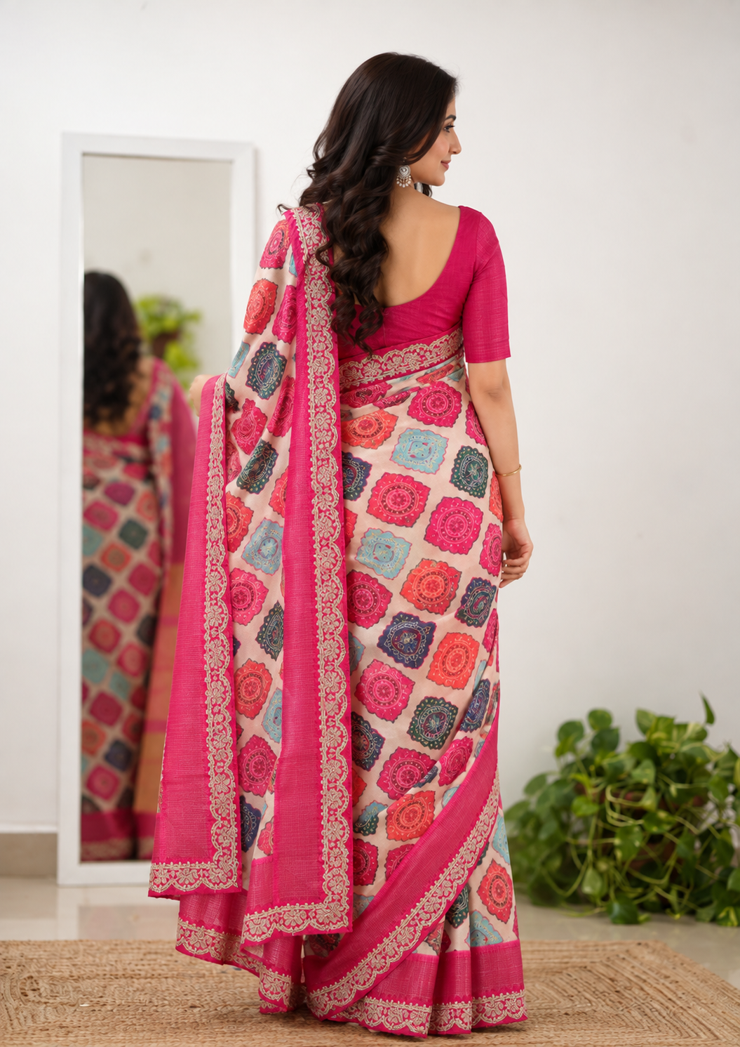 Dola Opulence Banarasi Saree | Multicolour Digital Print & Sequin Border