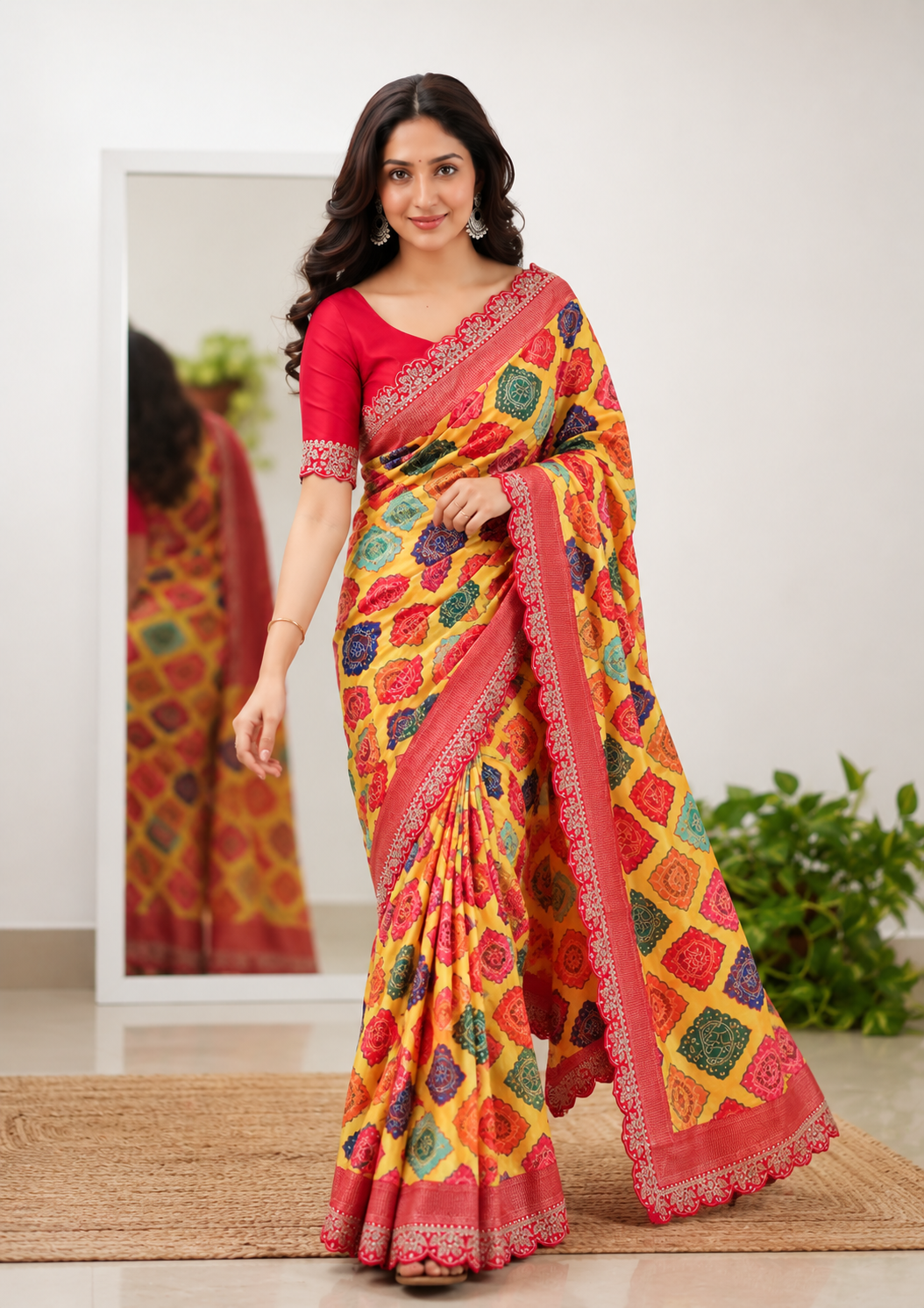 Dola Opulence Banarasi Saree | Multicolour Digital Print & Sequin Border