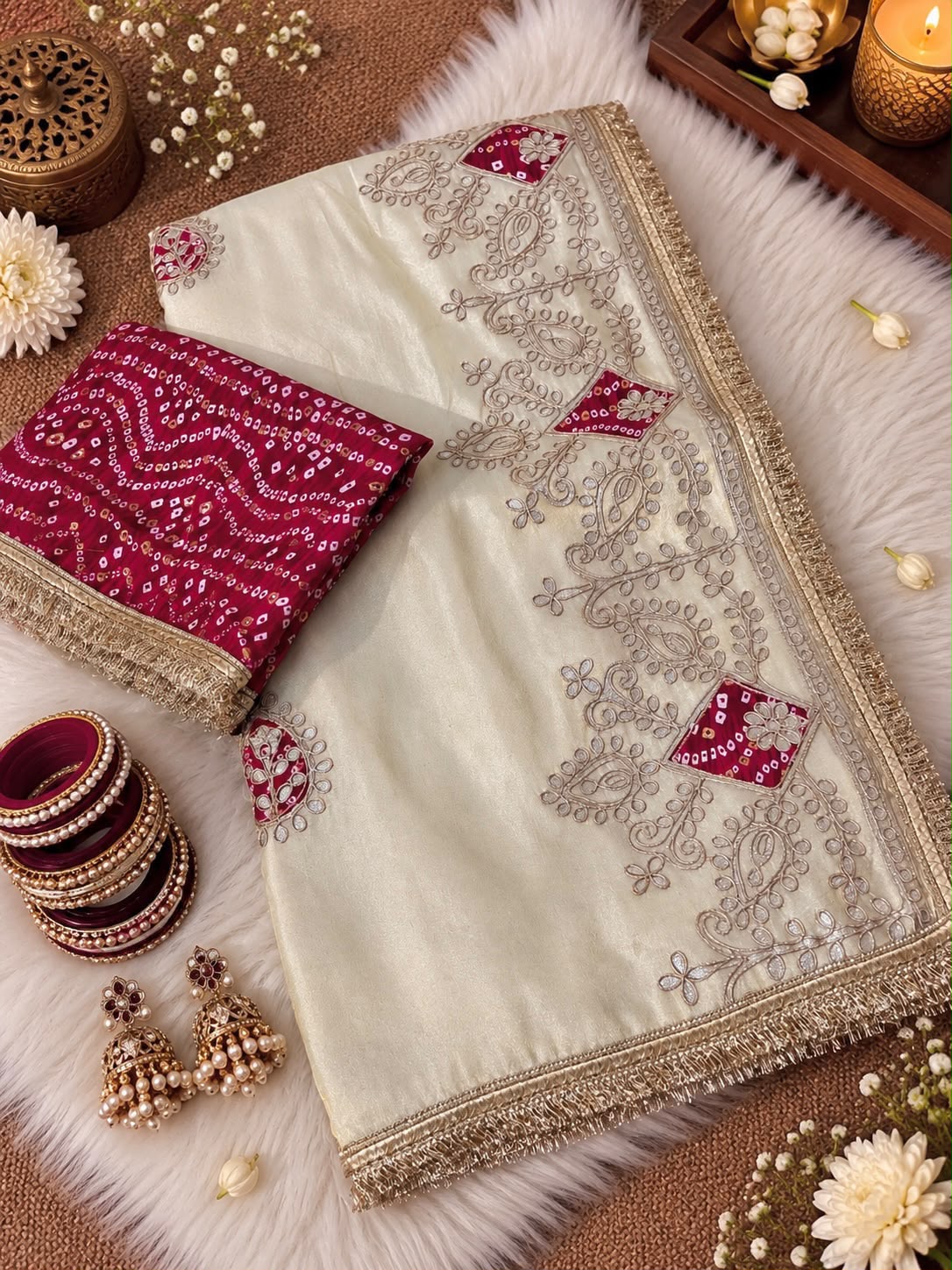 Virasat Cosmos Silk Saree | Jaipuri Gota Patti & Bandhej