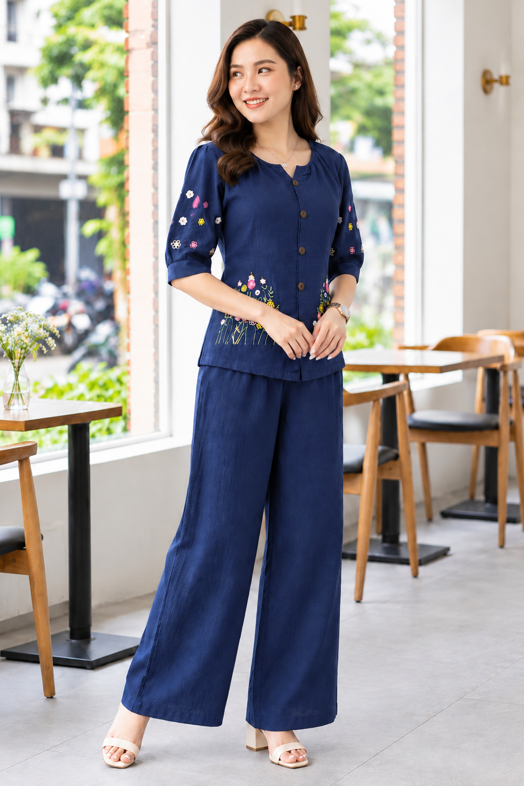 Dark Blue Petal & Poise Co-Ord Set