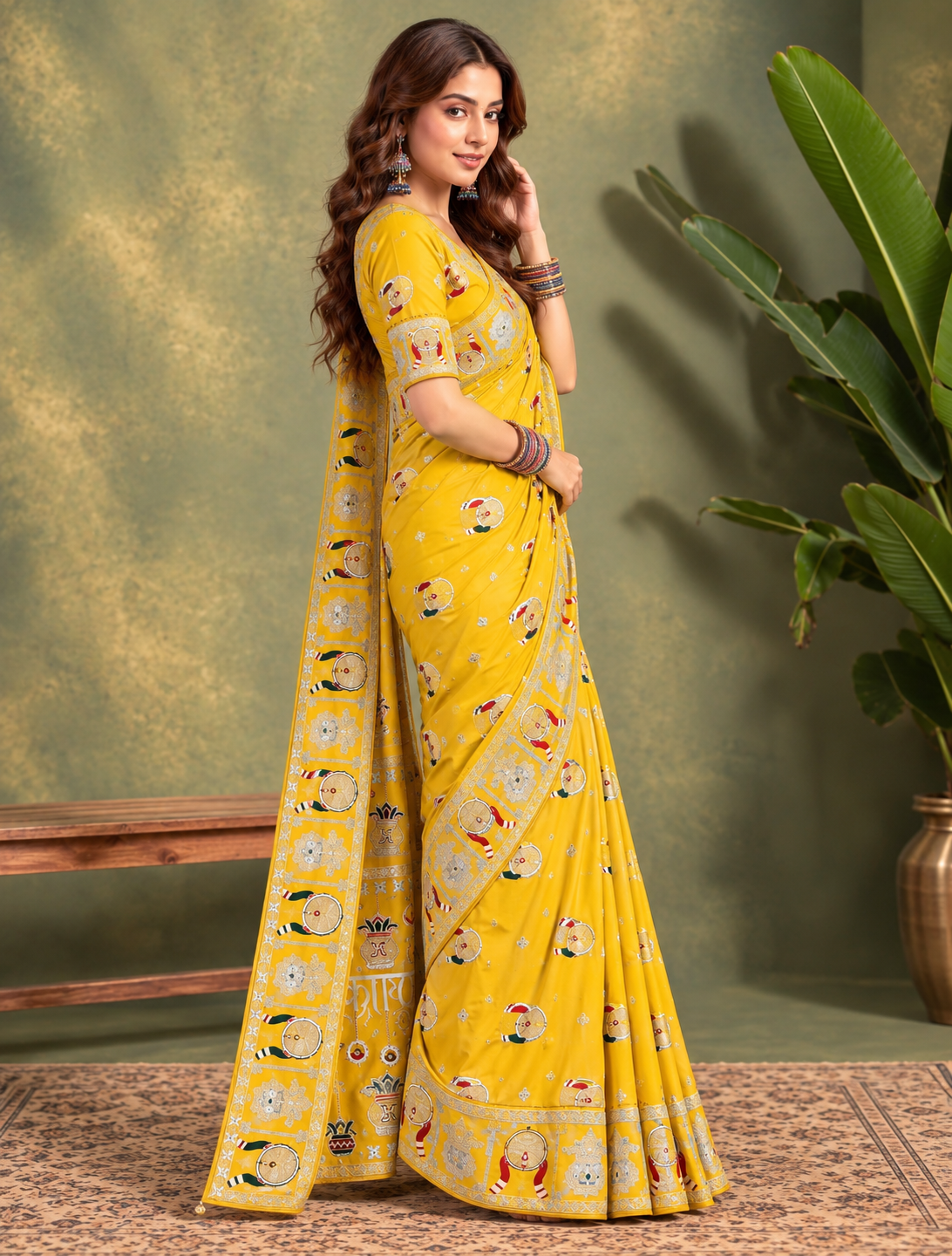 Chand Riwaaz Dola Viscose Saree | Meena Weave & Mirror Work
