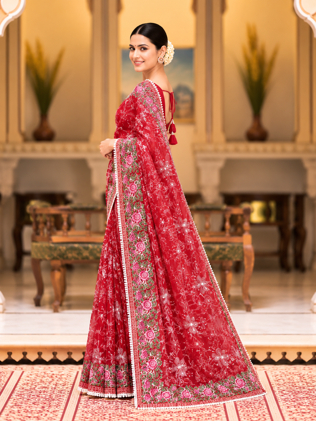 Nayab Georgette Saree | Multicolour Chikankari Embroidery