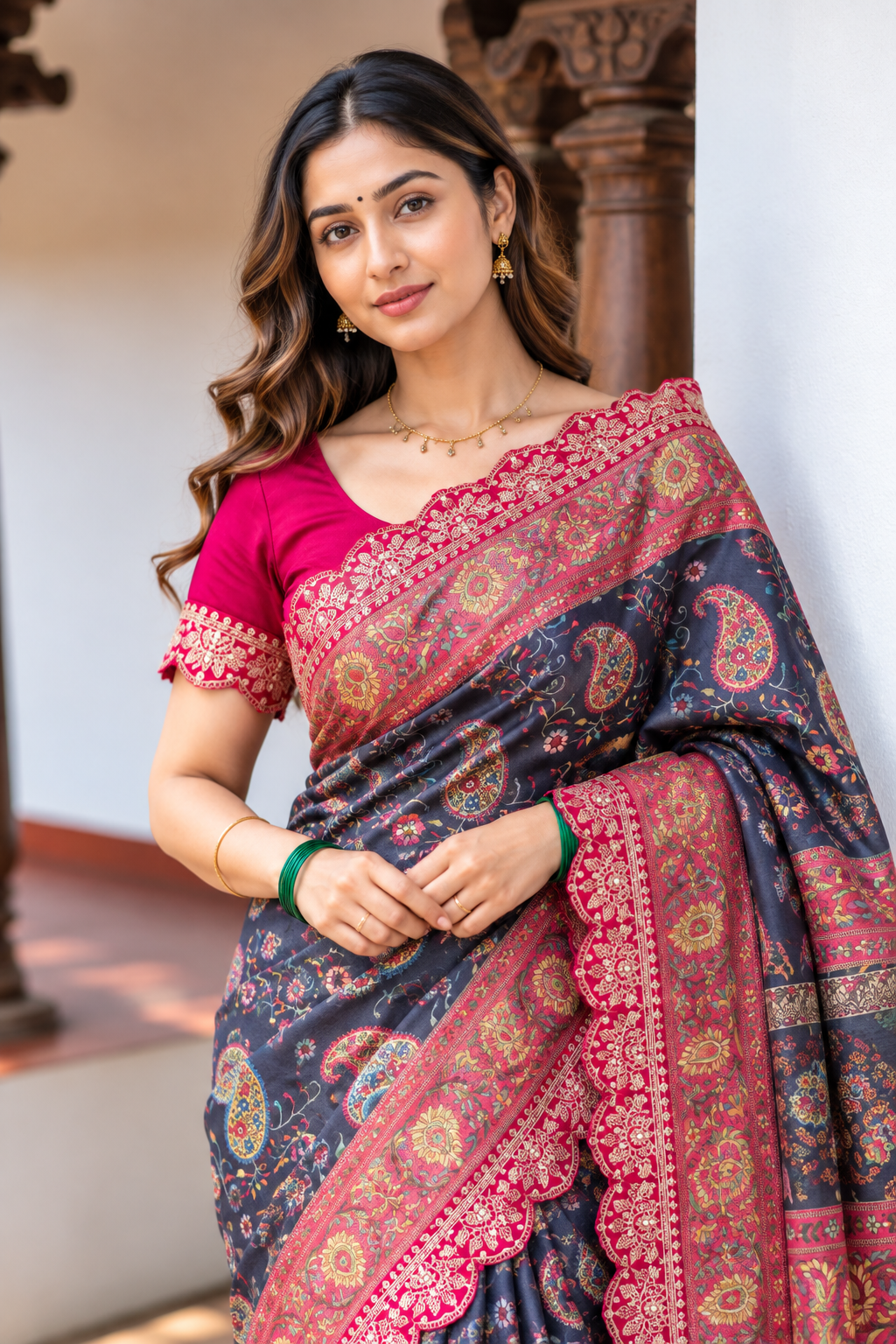 Riwaayat Designer Dola Banarasi Saree | Digital Print & Sequin Border