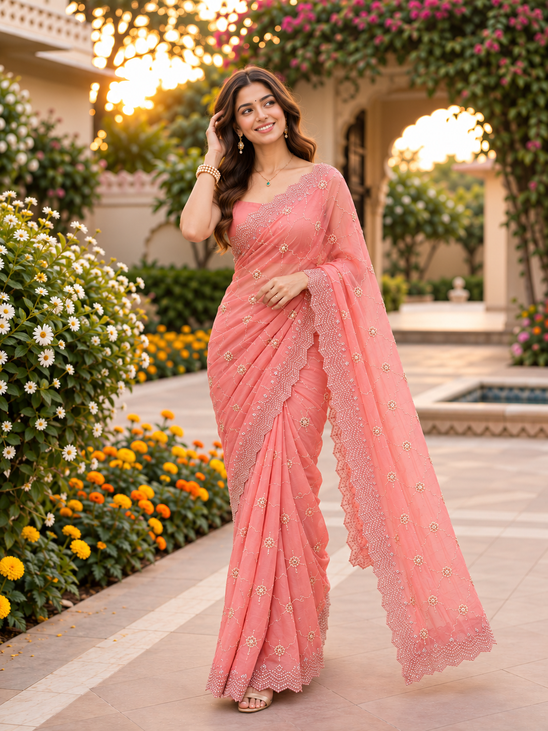 Rosé Soft Vari Chiffon Saree | Sequin & Bead Embroidery