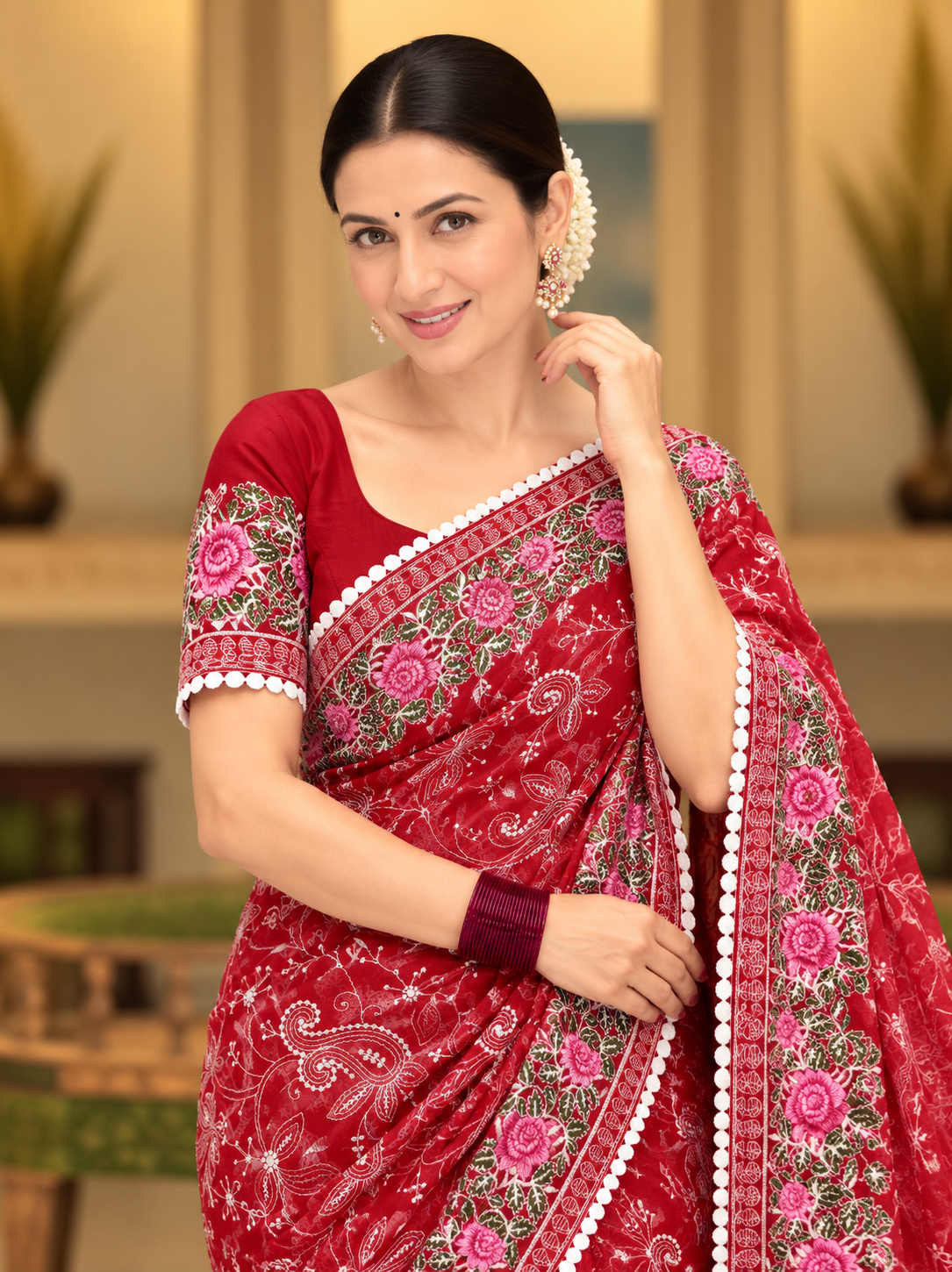 Nayab Georgette Saree | Multicolour Chikankari Embroidery