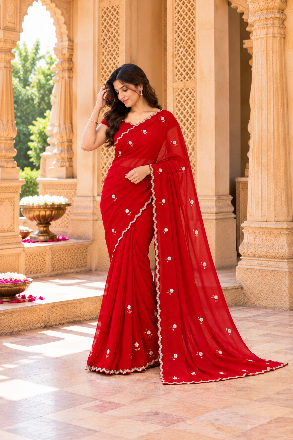 Starlit Noir Georgette Saree | Cutdana, Moti & Resham Work
