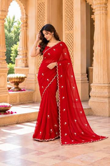 Starlit Noir Georgette Saree | Cutdana, Moti & Resham Work