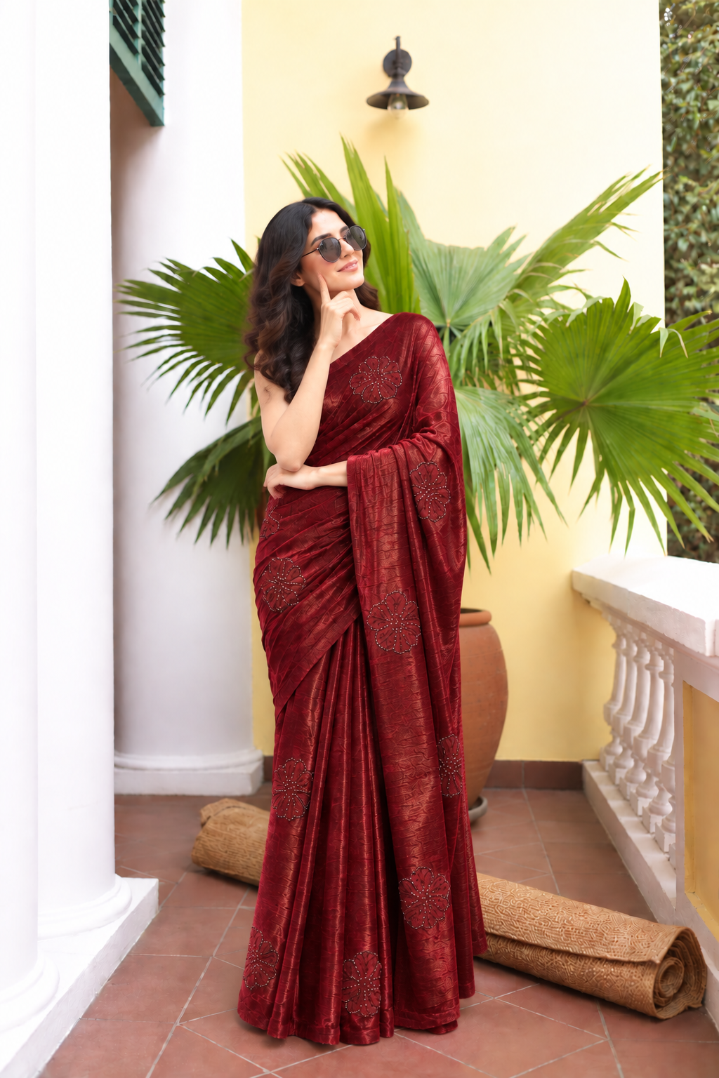Grace Space Satin Saree | Floral Sequin Embroidery