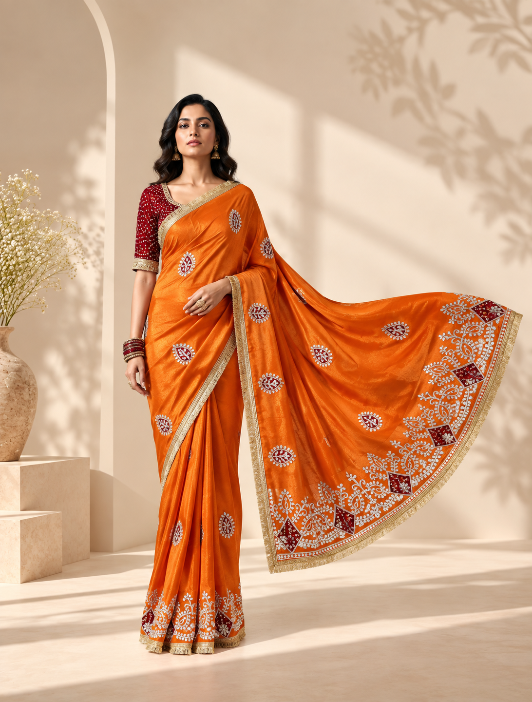 Virasat Cosmos Silk Saree | Jaipuri Gota Patti & Bandhej