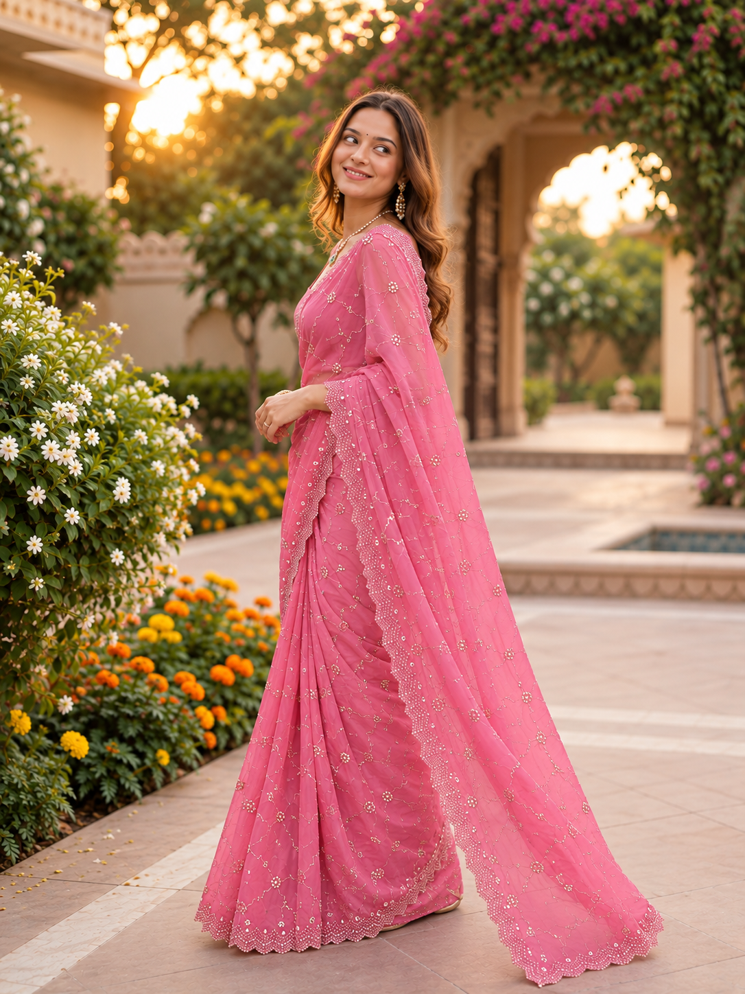Rosé Soft Vari Chiffon Saree | Sequin & Bead Embroidery