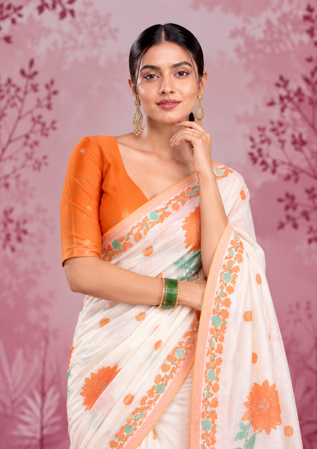 Mogra Soft Muga Cotton Saree | Jamdani Woven Border & Resham Butta