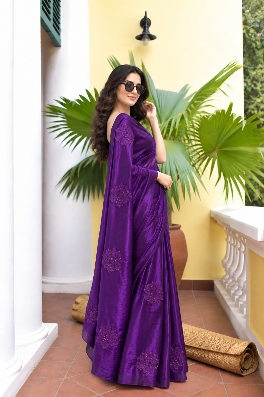 Grace Space Satin Saree | Floral Sequin Embroidery