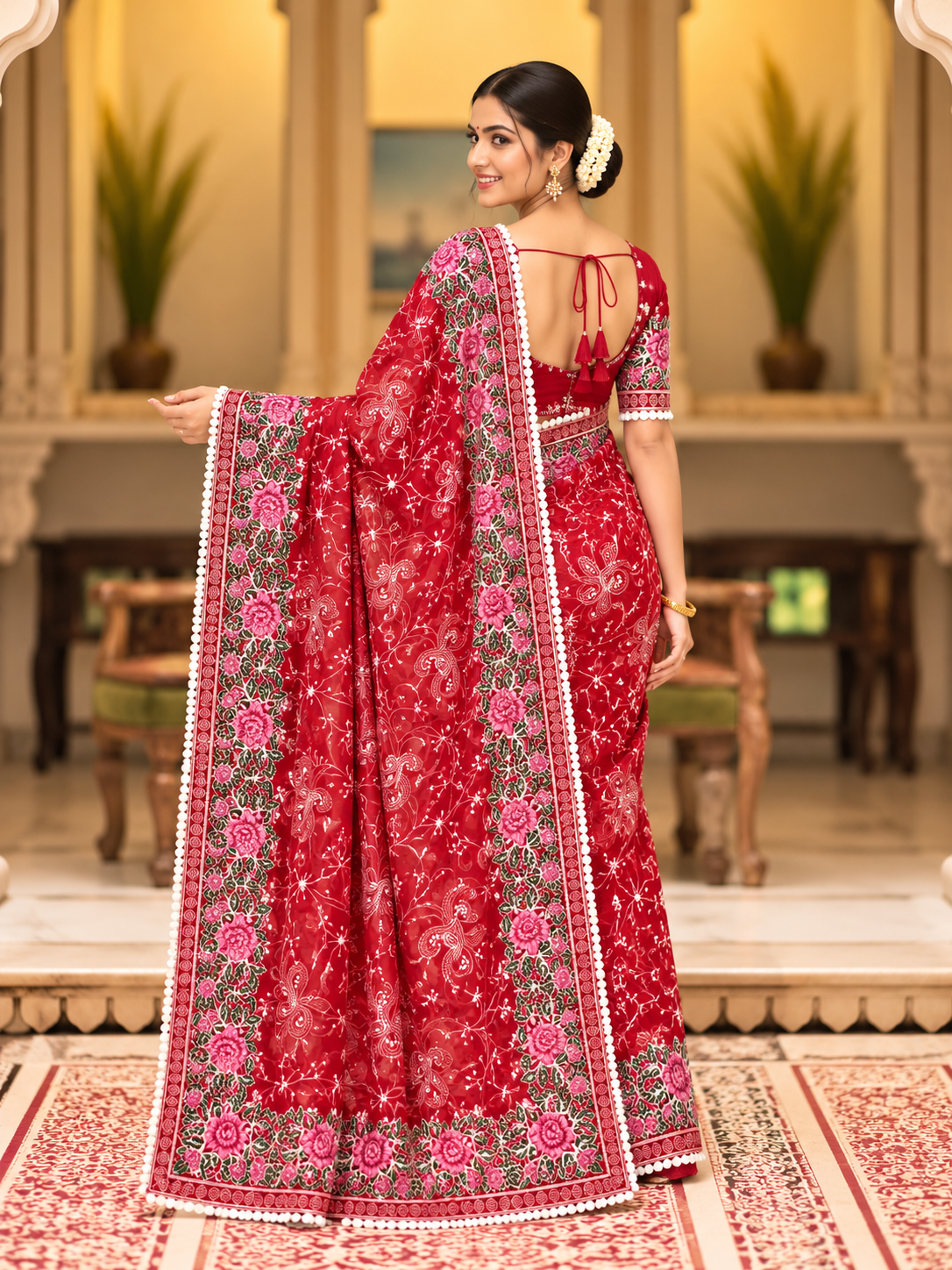 Nayab Georgette Saree | Multicolour Chikankari Embroidery