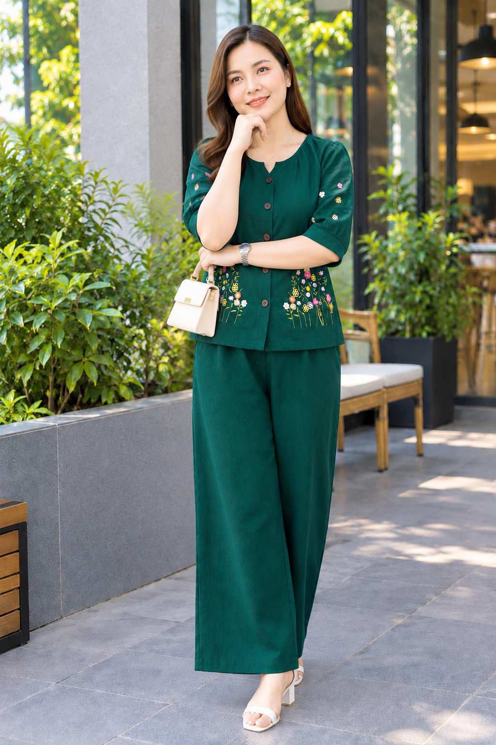 Dark Green Petal & Poise Co-Ord Set