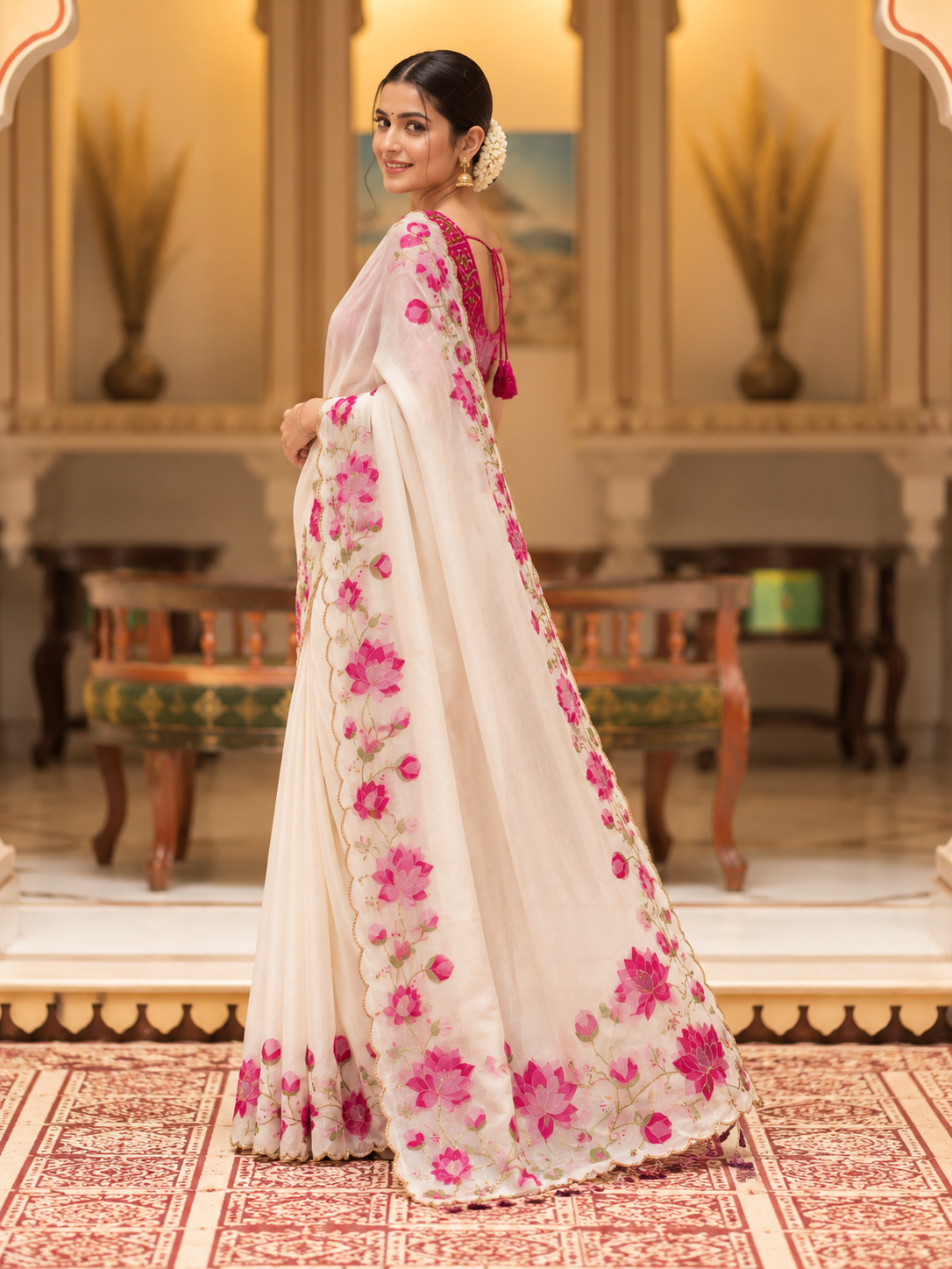 Kashika Tebby Silk Saree | Digital Floral Print & Katdana Work