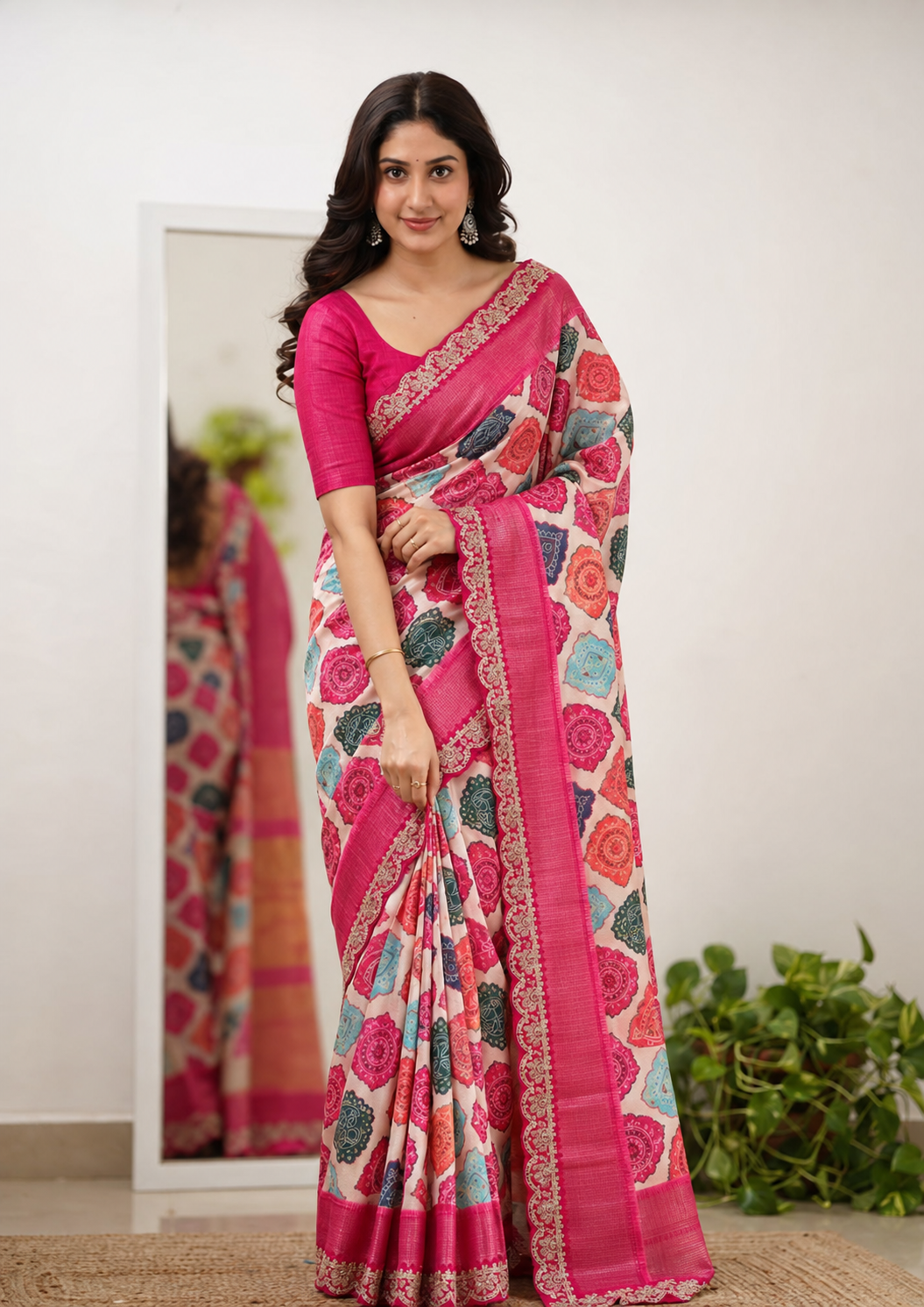 Dola Opulence Banarasi Saree | Multicolour Digital Print & Sequin Border