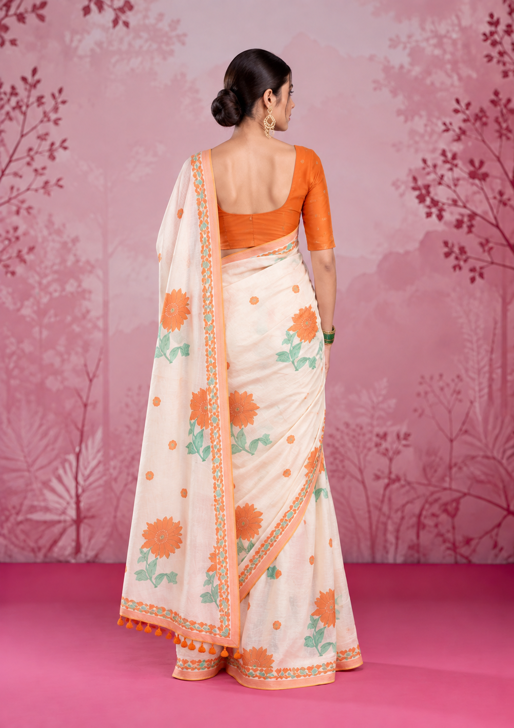 Mogra Soft Muga Cotton Saree | Jamdani Woven Border & Resham Butta