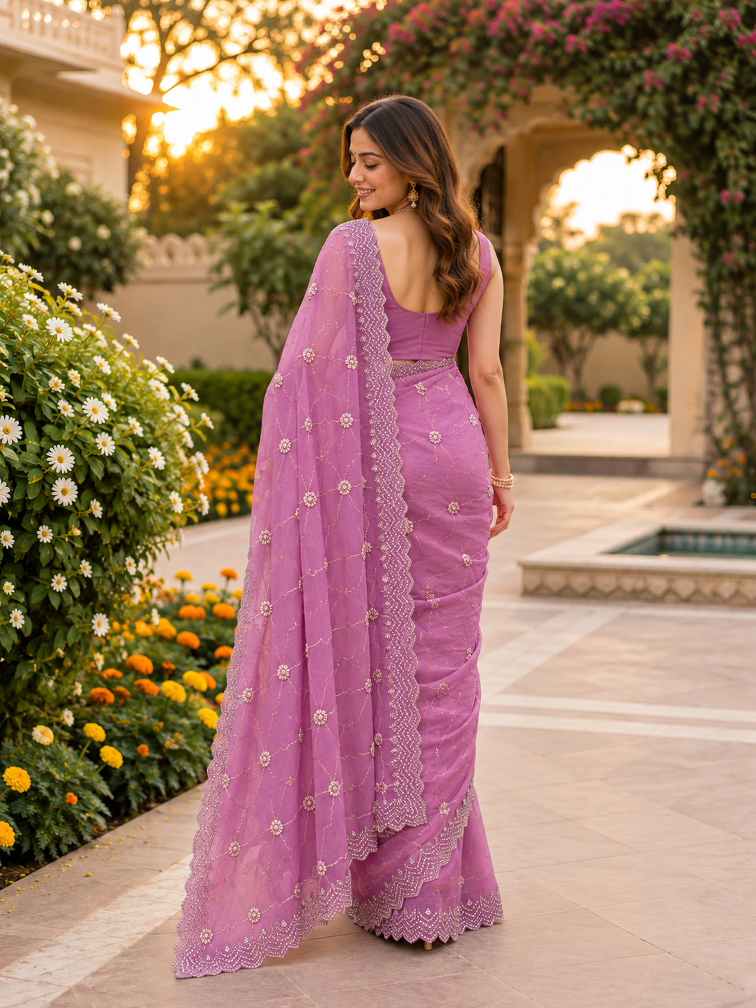 Rosé Soft Vari Chiffon Saree | Sequin & Bead Embroidery