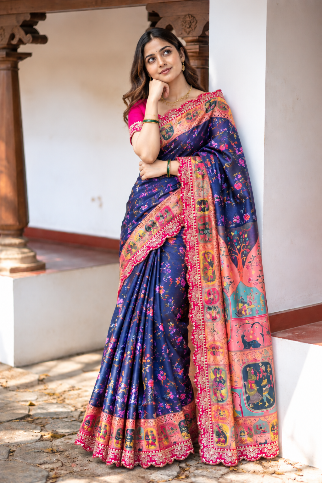 Virasa Designer Dola Banarasi Saree | Gujarat Heritage Digital Print